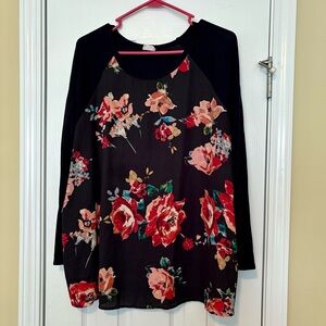Floral Black and Red Top